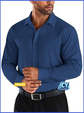 Wrinkle Free Stretch Fabric Dress Shirt Long Sleeve Button Down